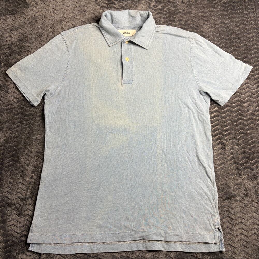 Buck Mason L013 Polo Shirt size M Blue Indigo Dipped Cotton Short Sleeve